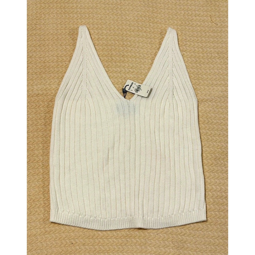 Express Women's Small Cream Ribbed Knit Sleeveless Top NWT